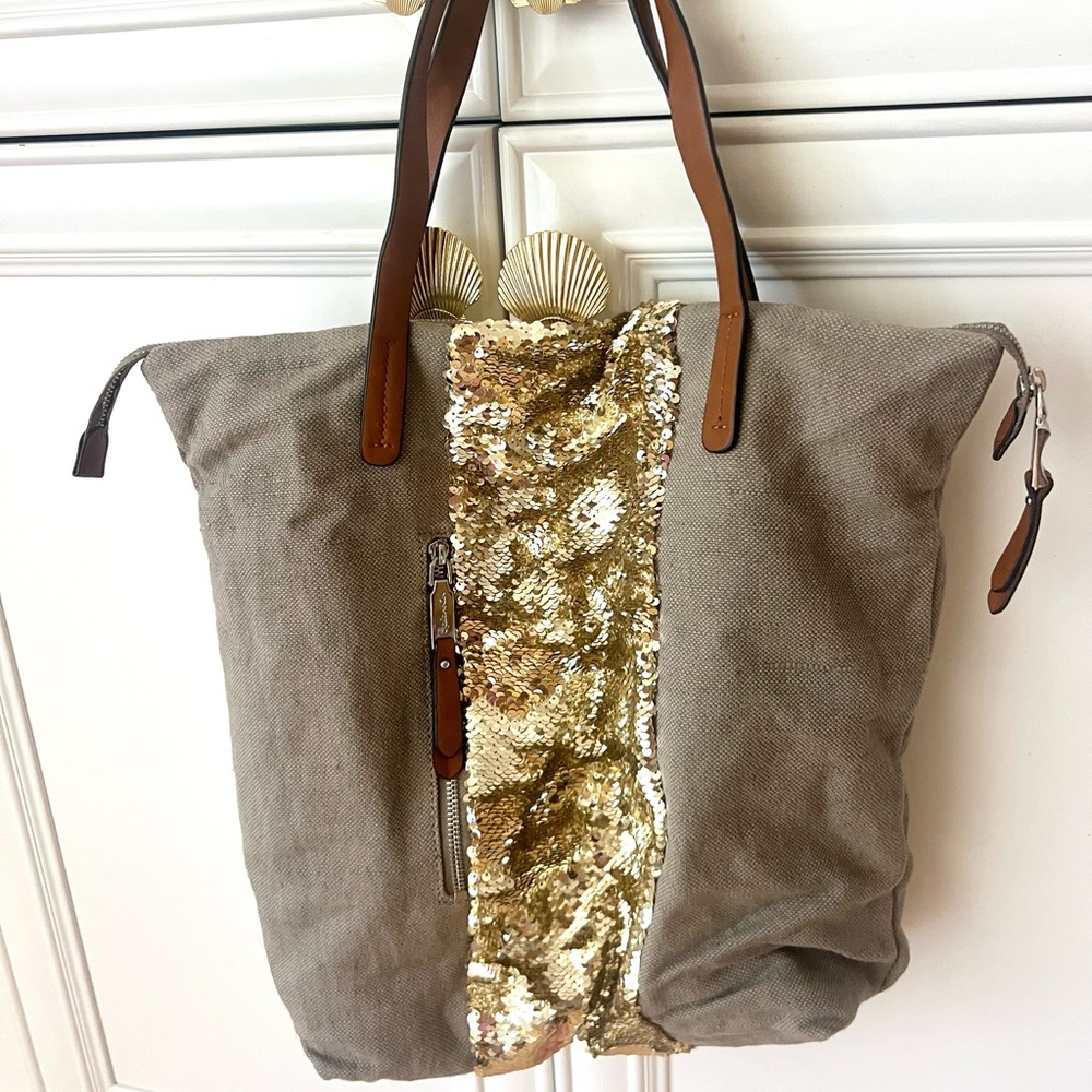 Splendid Canvas / Gold Sequin Tote NWT